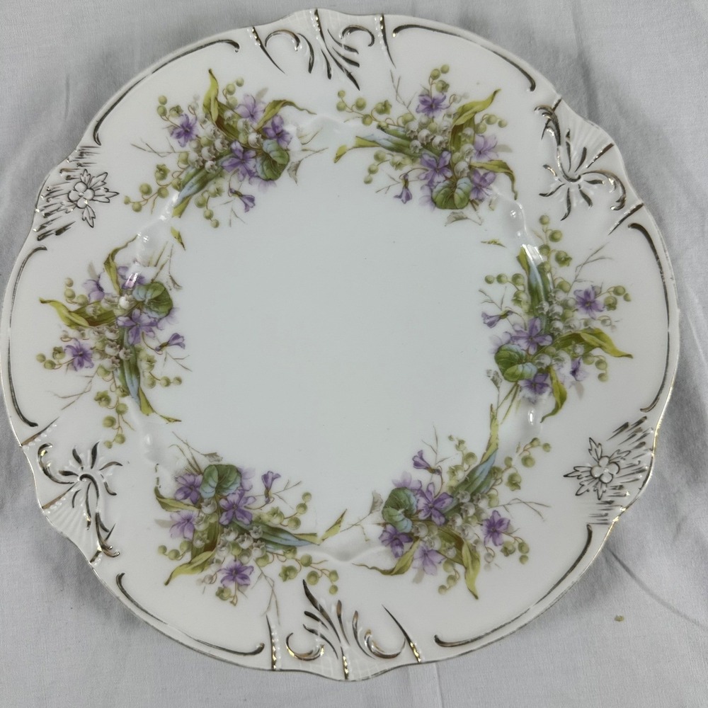 ANTQ Carl Tielsch CT Altwasser Germany Porcelain Plates Purple Violets 4 set 8" - Picture 7 of 16